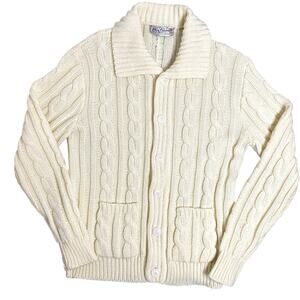 Oleg Cassini by Burma Cable Knit Cardigan Mens XL Cream Dress Thick Chunky